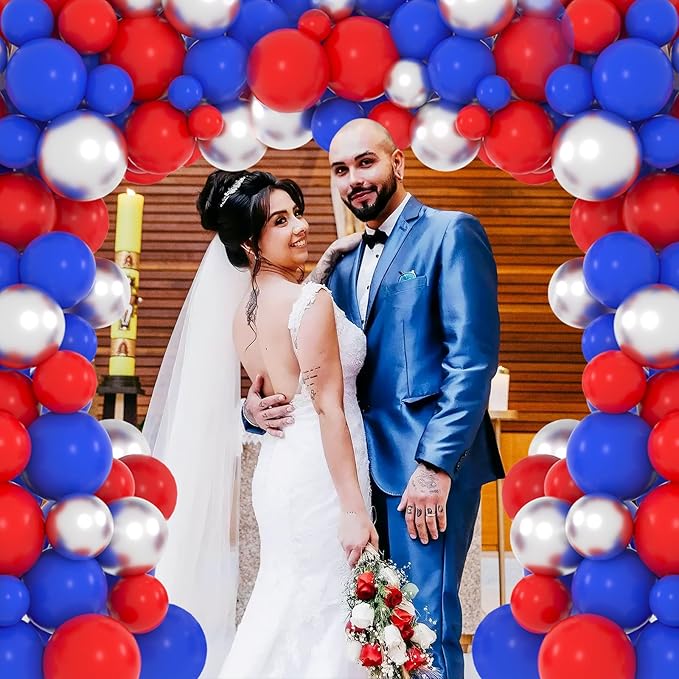 Red Blue Silver Balloon Garland Arch Kit - Red, Blue and Metallic Silver Balloons Patriotic Balloon for Birthday Wedding Anniversary 2025 Graduation Independence Day Party Decorations