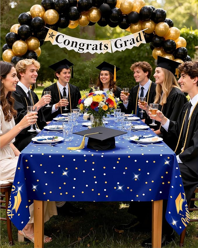 Pureegg Graduation Decorations 2026 Plastic Tablecloth Disposable 8 Pack, Class of 2026 Rectangle Table Cover 54 x 108 Inch, Sturdy Leakproof Plastic Table Cloth for Graduation Party, Picnic, Blue