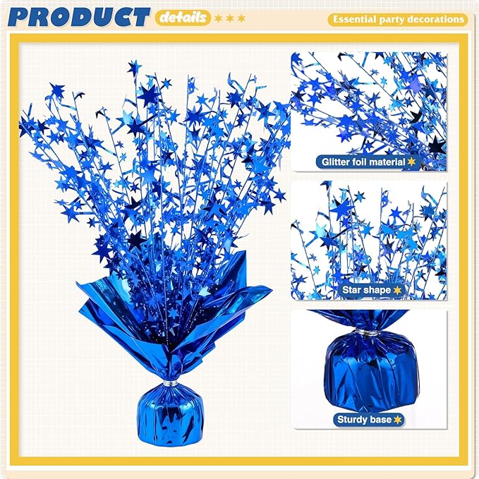 12 Pack Metallic Foil Spray Centerpiece Star Table Decoration Burst Table Centerpieces for Birthday Weddings Anniversaries Christmas New Year Holiday Party Supplies Decor (Blue)