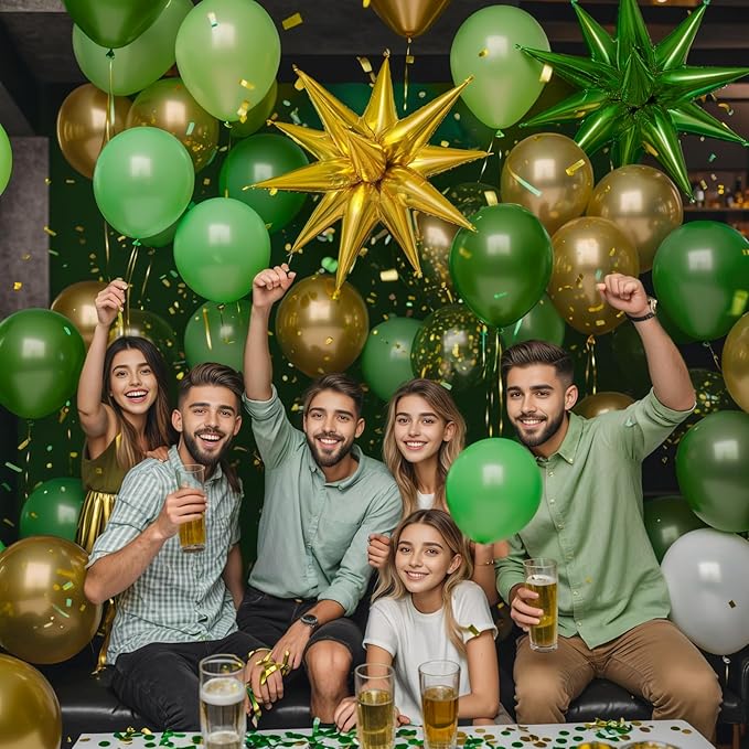 KARLURE Green and Gold Balloon Arch Kit with Stars, Emerald Green and Gold Party Decorations for 2026 Graduation Prom World Cup Birthday Baby Shower Dinosaur Jungle Party Supplies