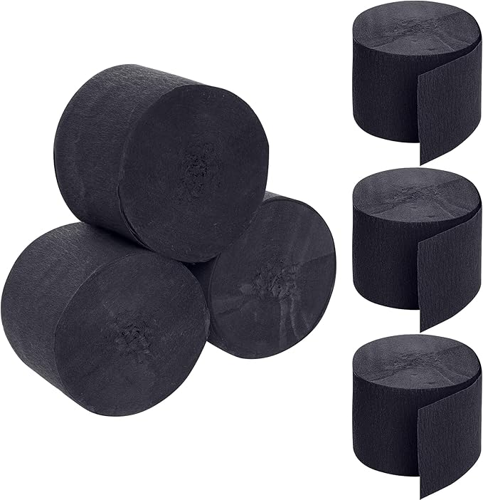 jiebor Black Streamers Halloween Streamers Crepe Paper 492 Ft 6 Rolls for Halloween Party Wedding Birthday Home Office Door Wall Decorations Flower Making