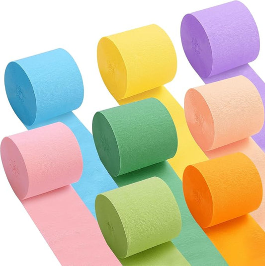 Oubest Crepe Paper Streamers 2.2 Inch x 656 Feet Ideal Party Supplies & Decorations for Birthdays Baby Showers Bachelorettes Weddings DIY, 8 Rolls Pastel Streamers Backdrops, Doorway & Wall Decor