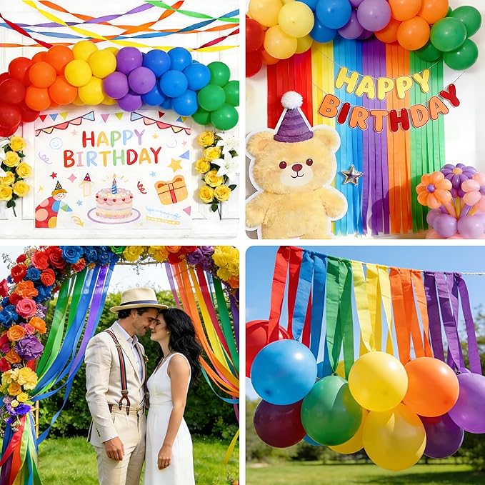 Oubest Rainbow Crepe Paper Streamers 6 Rolls, 3" x 50ft Each, Colorful Streamers Party Decorations for Birthday, Baby Shower, Wedding, Bachelorette Party, Graduation, Anniversary, Halloween, Christmas