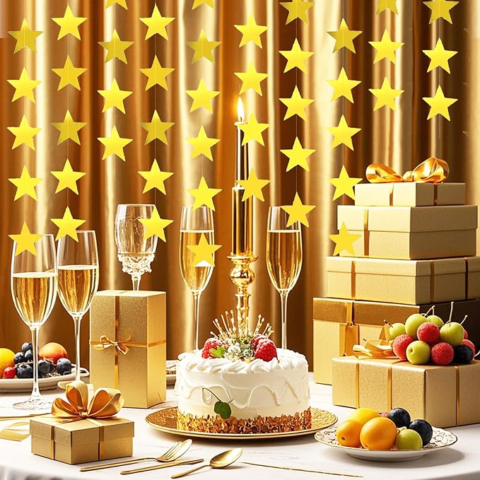Glitter Star Garland Banner Decor 130 Feet Gold Star Garland Hanging Bunting Banner Backdrop for Graduation Wedding Birthday Holiday Party
