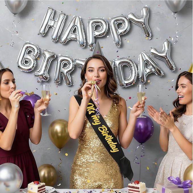 It's My Birthday Sash Black with Glitter Gold Letters Happy Birthday Sash for Men Boy Bday Gift Ideas Party Favors