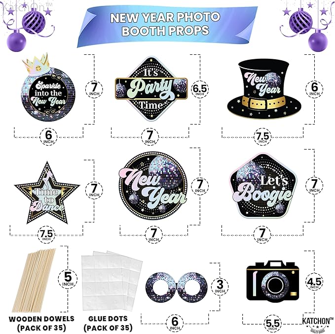 KatchOn, Holographic New Years Photo Booth Props 2026 - Pack of 30 | Photo Props for New Years Eve Party Supplies 2026 | New Years Eve Photo Booth Props | Happy New Years Decorations 2026