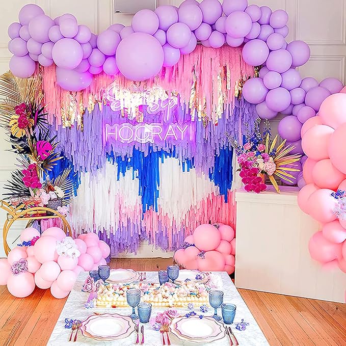 PIGETALE Crepe Paper Streamers 4 Rolls 328ft, Pack of Unique 3 Purple and White Party Streamer for Birthday Wedding Ceremony Baby Shower Party Decorations DIY Supplies Art Crafts (1.8Inch x 82Ft/Roll)
