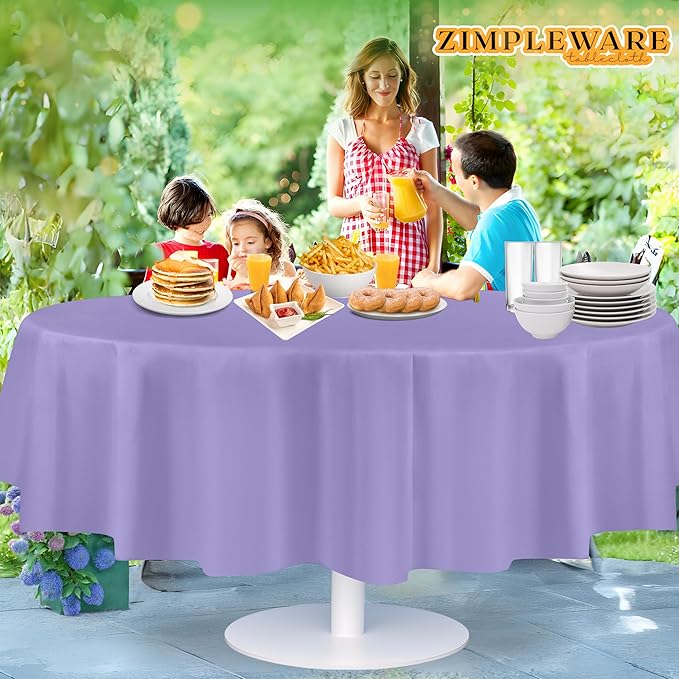 ZIMPLEWARE Premium Lavender Plastic Table Cloth Disposable (12 Pack) Round Tablecloth (84in) Party Table Cloths Disposable, Perfect Table Cloth Round Cover for Any Table Up to 6 Feet
