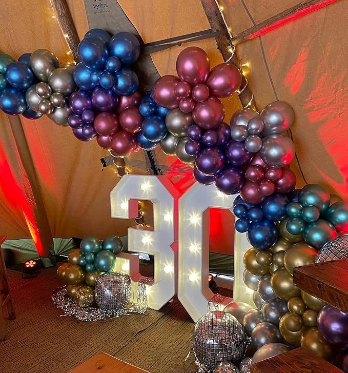 Disco Balloons Garland Arch Kit - 22 18 12 10 5 inch Metallic Purple Blue Hot Pink Green Silver Chrome Disco Balloon with for Birthday Sing Themed 70S 80S 90S Bachelorette Party Decorations