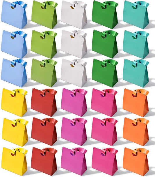 Vitalizart Paper Gift Bags With Ribbon Handles Assorted Colors Set of 30 Reusable For Gift Wrap Girls Kids Birthday Bridal Shower Party Favors Goodie Bags Candy Christmas 7.87"x3.54"x7.09" Small