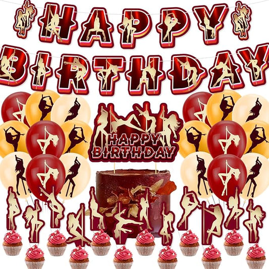 Pole Dance Party Decorations Pole Dance Birthday Decorations Includes Pole Dance Birthday Banner Cake Topper Cupcake Toppers Balloons for Bachelorette Party Strippers Decorations
