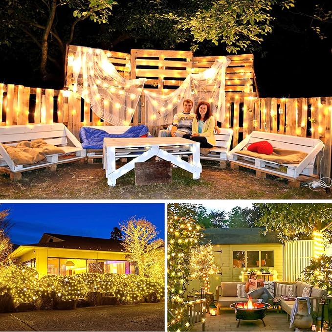 KNONEW 100FT 300 LED Outdoor Fairy Lights Plug in, Christmas Fairy Lights Outdoor Waterproof 8 Modes Memory Times for Wedding Bedroom Walls Garden Trees Decoration(Warm White)