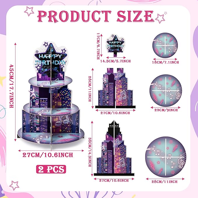 2Sets Singer Cupcake Stand Party Supplies - 3 Tier Summer Korean Pop Singer Happy Birthday Party Cupcake Tower Table Decoration Musical Fan Theme Dessert Tray Holder Cake Stands for Girl Women