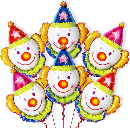 KatchOn, Large Clown Balloons Set - 32 Inch, Pack of 6 | Carnival Balloons for Carnival Decor | Clown Head balloons for Circus Theme Party Decorations | clown Birthday Decorations
