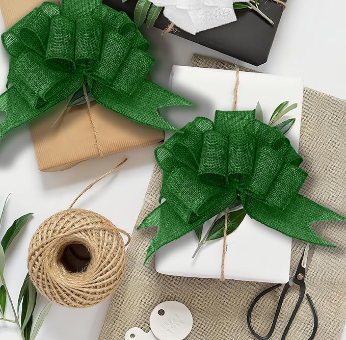 Dark Green Burlap Ribbon 2 inch X 10 Yard Natural Dark Green Woven Ribbon DIY Handmade Solid Wired Edging Production Wreath Holiday Decoration Gift Ribbons for Gift Wrapping Green Ribbons