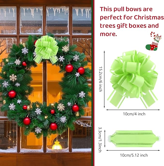 12 pcs Green Gift Bow Pull Bows for Gift Warpping Christmas Warp Ribbon Bow Party Birthday Wedding Solid Bows for Bikes Anniversary Boxes Flower Decorations Valentine's Day (Light Green-E)