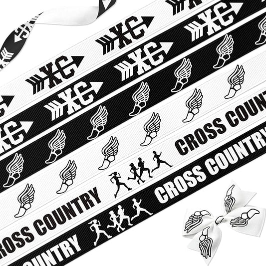 Cross Country Ribbon, 6 Pack Track Field Grosgrain Ribbons, 5/8" x 3 Yards Each (18 Yards Total), XC Runner Medal Display Gift Wrapping Decoration