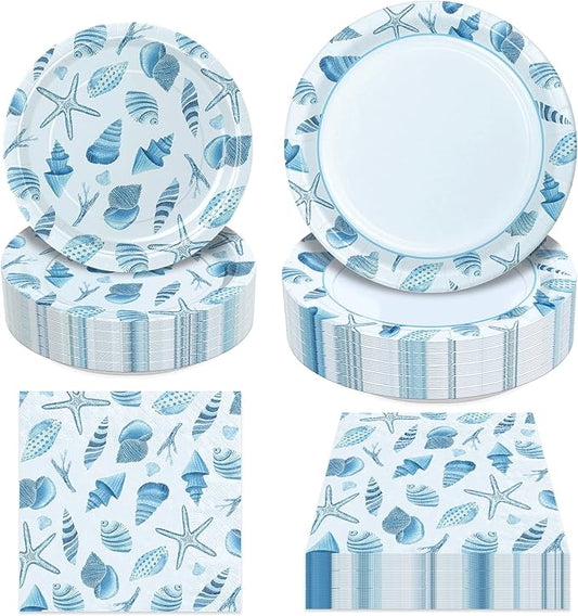 180Pcs Sea Party Supplies Paper Plates and Napkins Serve 60 Disposable Tableware Set for Birthday Party Decorations Game Day Family Holiday Sports Events