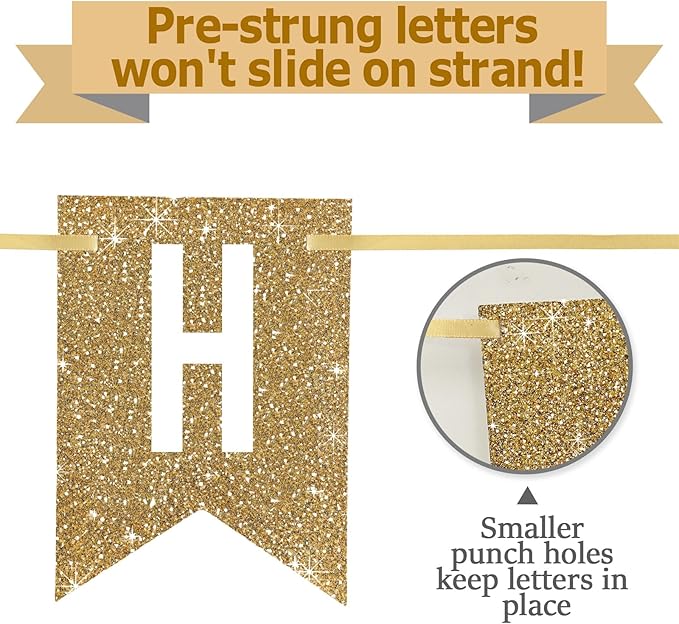 Netnology Pre-Strung Gold Happy 21st Birthday Banner Decorations,12 ft No DIY Gold Glitter 21st Birthday Party Banner Sign Decor for Women Men Girl Boy Party Supplies