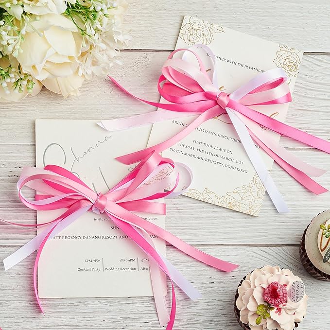 Mauproy 3/8 Inch Pink Satin Ribbon, 4 Rolls Total 40 Yards, Double Faced Mixed Pink Thin Ribbon for Gift Wrapping, Flower Bouquets, Crafts, Wedding, Graduation Decorations