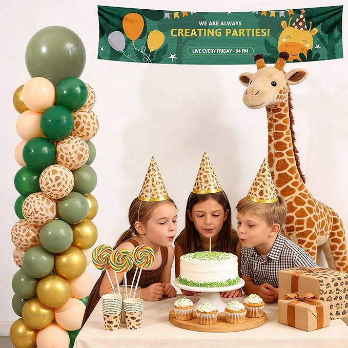 Green and Gold Balloon Column Stand Kit Set of 2, Safari Jungle Baby Shower Wild One Birthday Decorations with 145PCS Sage Green and Gold Animial Print Balloons for Woodland Animial Party Decorations