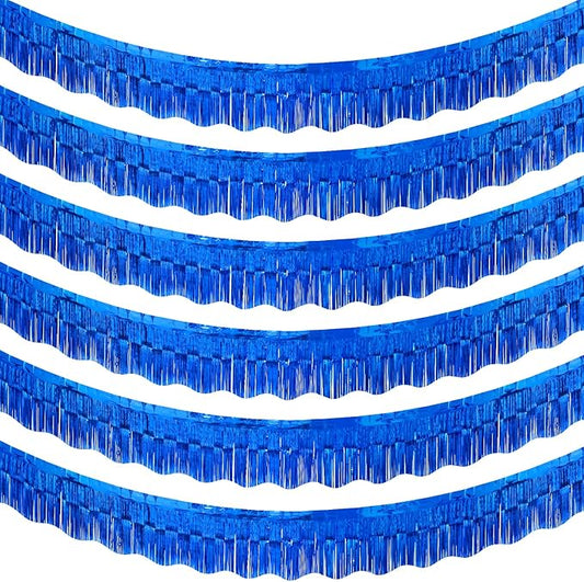 LOLStar 6 Pack Sapphire Blue Tinsel Foil Fringe Garland Birthday Party Decorations, 59Ft Tinsel Streamers Shiny Hanging Tinsel Fringe Banners for Graduation, 4th of July, Parade Float Party Decor