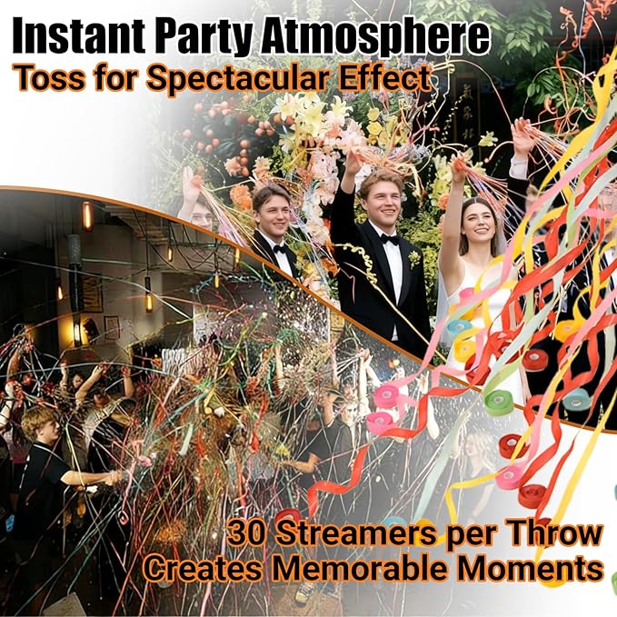 20 Pack No-Mess Handheld Streamer Party Poppers - Colorful Pull String Poppers for Birthdays & Celebrations