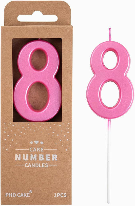 PHD CAKE 2.76 Inch Modern Pink 8 Birthday Candles, Cake Number Candles, Party Celebration