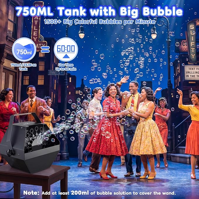 Theefun Bubble Machine: 750ML Metal Automatic Bubble Maker, Portable Professional Bubble Blower Operated by Plug-in Big Bubble Machine for Parties Stages Weddings Indoor and Outdoor Use