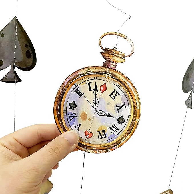 Vintage Wonderland Party Decorations Retro Bunny Poker Pocket Watch Mad Hat Hanging Streamer Garland Banner for Vintage Easter Spring Birthday Baby Shower Bachelorette Tea Party Decorations Supplies