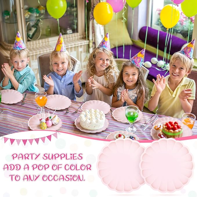 Newtay 30 Pcs Large Scalloped Paper Plates 9.5 Inch Shell Edge Disposable Dinner Plates for Birthday Wedding Baby Shower Party Decorations(Light Pink)