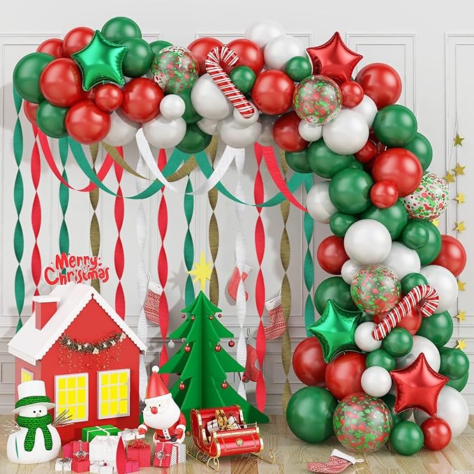 8 Rolls Christmas Crepe Paper Streamers Christmas Party Supplies Red Green White Paper Streamers for Xmas,New Year, Birthday, Graduation Party