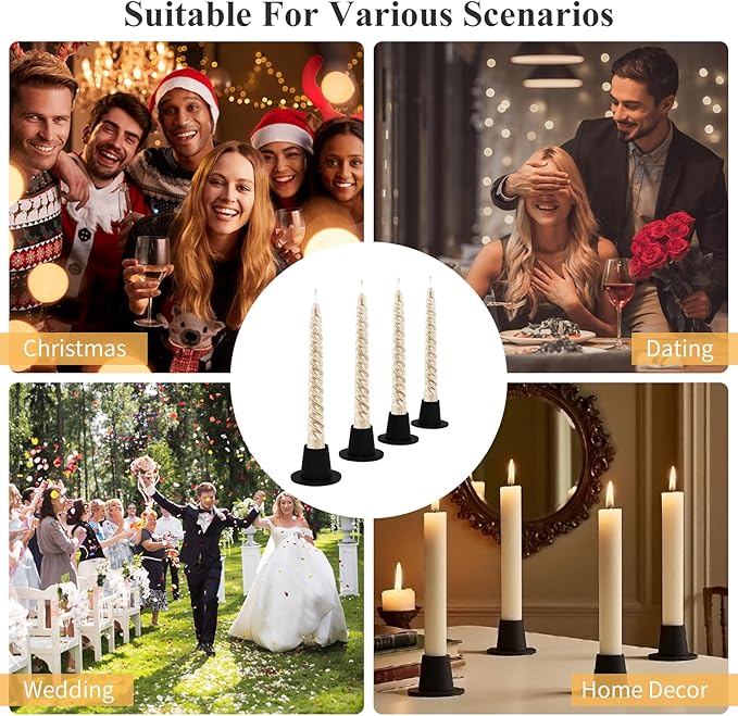 Black Taper Candle Holders Set of 4 - Brushed Black Candlestick Holders, Round Tapered Candlestick Holders for Home Decoration, Wedding, Anniversary, Party | Housewarming Gifts Candle Holders