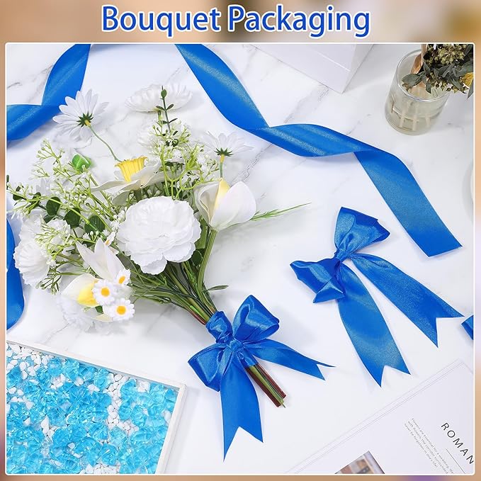 woric Royal Blue Ribbon 1 1/2 Inch 60 Yards Blue Satin Ribbons for Graduation Leis Flower Roses Bouquet Bows Making Gift Wrapping Birthday Party Decorations