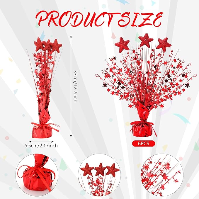 Wenqik 6 Pcs Graduation Table Centerpiece Party Decoration Spray Centerpiece Foil Star Centerpieces Table Decorations for Party Event Anniversary Memorial Dining Holiday Celebration(Red)