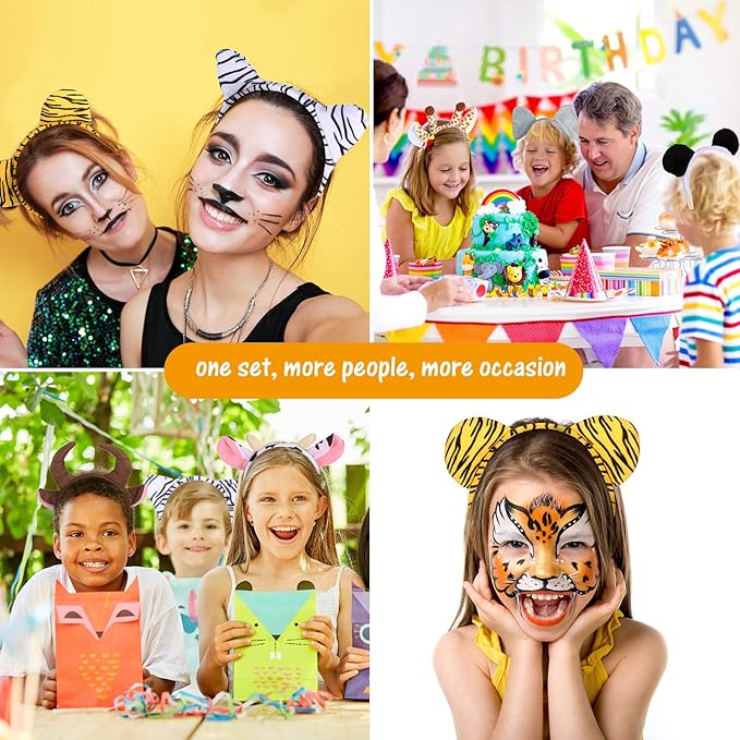 WILLBOND 16 Pieces Animal Headbands Jungle Safari Party Favors Wild One Birthday Decorations Zoo Animal Ear Headbands for Kids Halloween Costume Cosplay Photo Booth Props Party Supplies