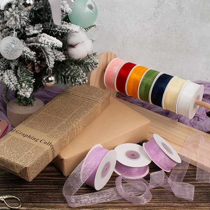 Light Purple Organza & Chiffon Tulle Ribbon - 1 Inch x 75 Yds for Gift Wrapping, Christmas, Weddings & Crafts
