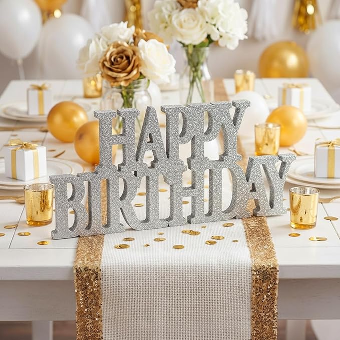 Novabright Happy Birthday Sign Centerpieces for Table Birthday Party Decorations for Women Bday Birthdays Themed Celebration Party Supplies(Sliver,Glitter)