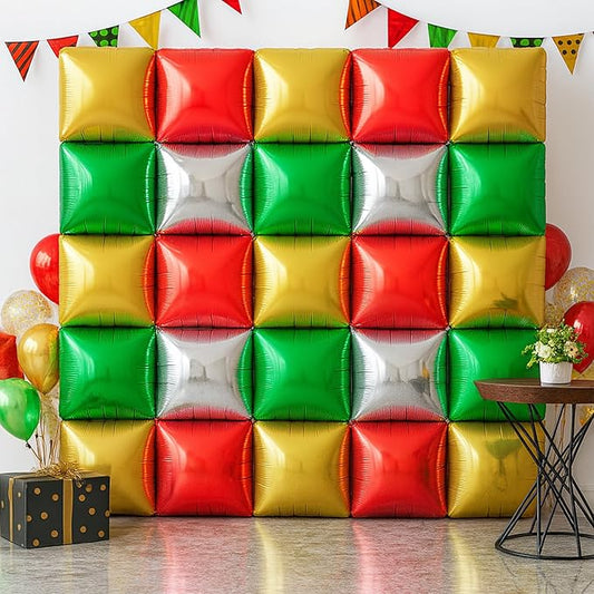 KatchOn, Red Green Gold and Silver Square Foil Balloons - 19 Inch, Pack of 25 | Graduation Balloons Wall for Graduation Decorations 2026, Casino Theme Party Decorations,