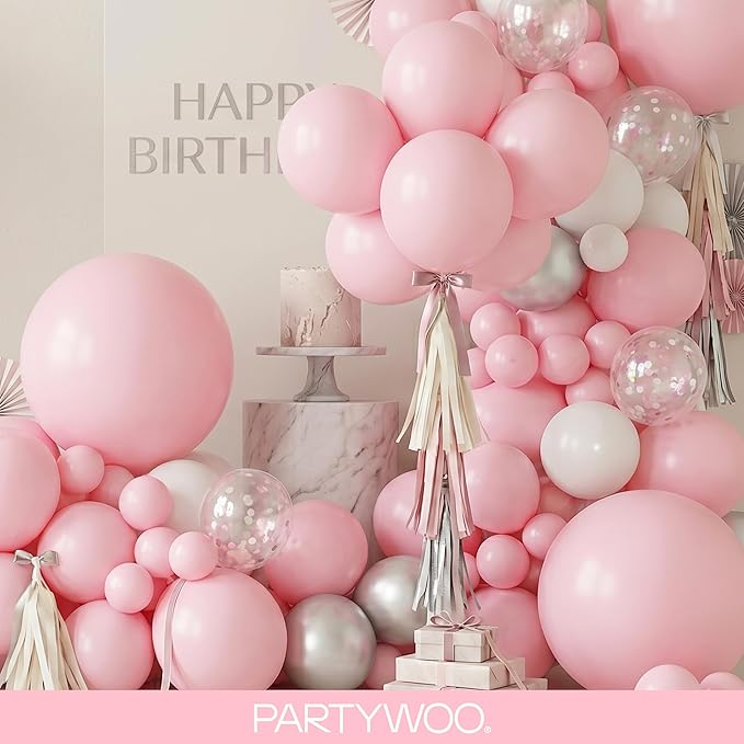 PartyWoo Baby Pink Balloons 152 pcs Different Sizes of 18 12 10 5 Inch Pastel Pale Light Pink Balloons Arch Kit Garland for Baby Shower Gender Reveal Birthday Princess Party Decorations Pink-Q05