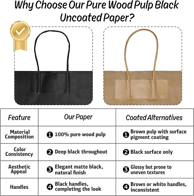 SUNCOLOR 50-Pack Mini Paper Gift Bags, 6" Mini Goodie Bags, Black Handle Party Favor Bags for Birthday, Halloween, Wedding