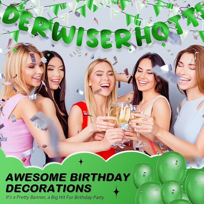 Fulmoon Set of 3 Pre Strung Older Wiser Hotter Glitter Banner Funny Birthday Banner for Women 30th 40th 50th 60th 70th 80th Birthday Party Decorations Sign Gift(Bright Green)