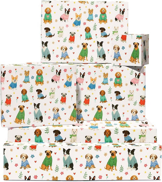 CENTRAL 23 Cute Dog Wrapping Paper - 6 Sheets Of Gift Wrap - Colorful Pets In Sweater - Birthday, Christmas, Easter, Baby Shower - Pet Lovers, All Occassions, Animal Parties All Occasion