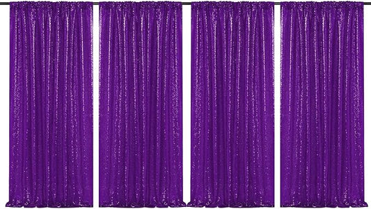JYFLZQ Purple Sequin Backdrop Curtains 2ft x 8ft 4 Panel Glitter Photo Booth Backdrops Sparkly Photography Background Drapes for Parties Wedding Bridal Showers
