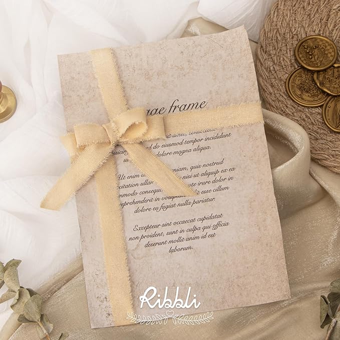 Ribbli 3 Rolls Nude Ribbon 5/8 Inch x 18Yards Beige Handmade Cotton Frayed Fringe Ribbons for Gift Wrapping Wedding Invites Bridal Bouquets Baby Shower DIY Crafts Home Decor