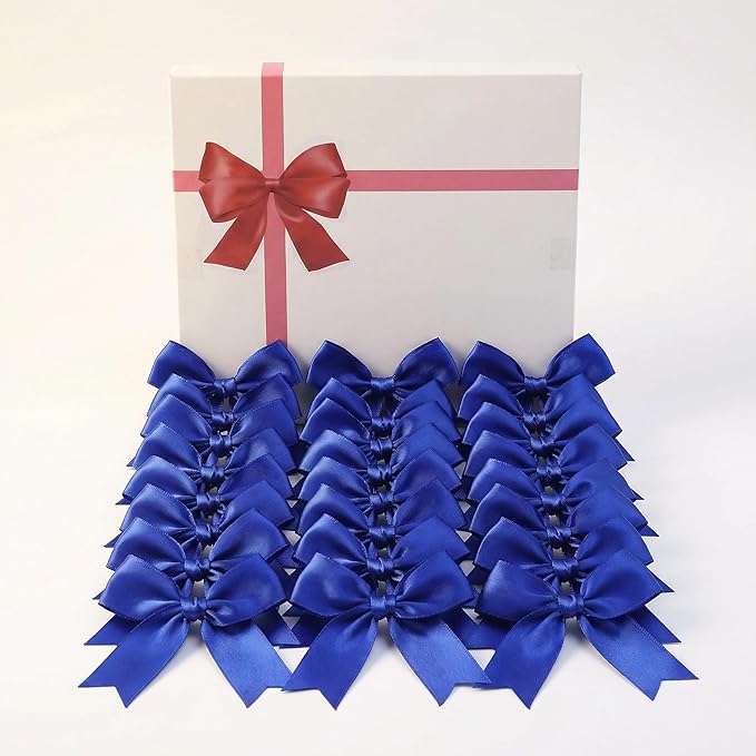 Royal Blue Gift Wrap Bows - 50 Pcs 3.3 Inch Elegant Metallic Bows for Men's Gifts, Corporate Events, Father's Day, Wedding Decor, Christmas, Birthday, Party Decorations (Includes 50 Adhesive)