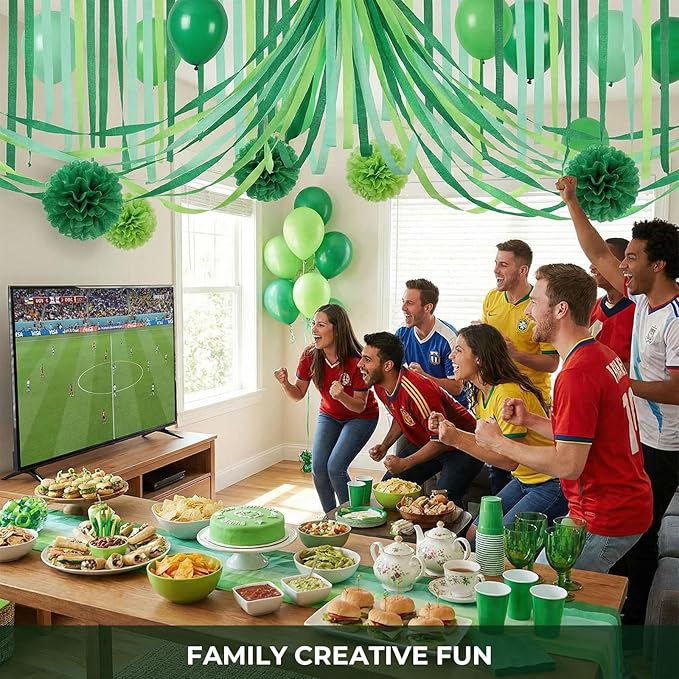 Koogel 12 Rolls Gradient Green Crepe Paper Streamers - 1.8 in x 82 ft Each - Bulk Decorations for St. Patrick's Day, World Cup Soccer Party, Tropical Fiesta, and Piñata Making Supplies