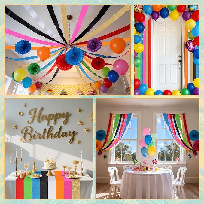 Oubest Colorful Crepe Paper Streamers Party Decorations, 2.2" x 82ft Each Party Streamers for Birthday, Baby Shower, Wedding, Bachelorette Party, Graduation, Anniversary, Halloween and Christmas Decor