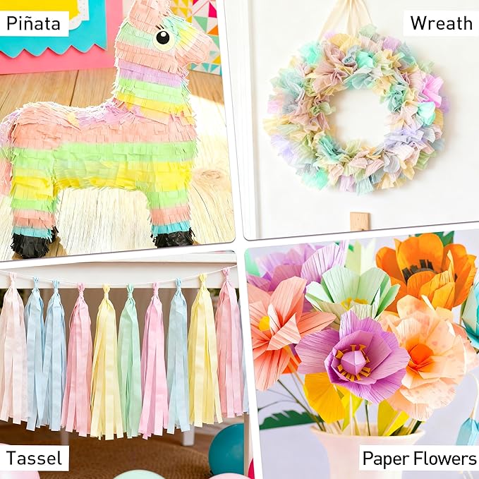 10 Rolls Crepe Paper Streamers, 5 Colors Pastel Streamers Party Decorations for Birthday, Baby Shower, Wedding, Bachelorette, Rainbow Party Backdrop, Kids DIY Crafts