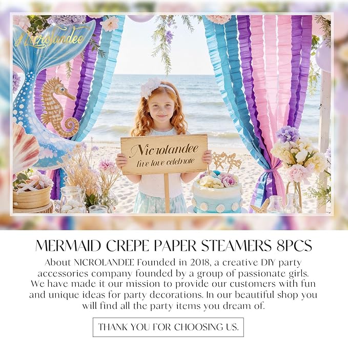 NICROLANDEE Party Streamers Decorations - 8 Rolls Crepe Paper Streamers Tassels Streamer Paper for Birthday Party, Baby Shower, Class Party, Family Gathering Supplies Purple Pink Blue